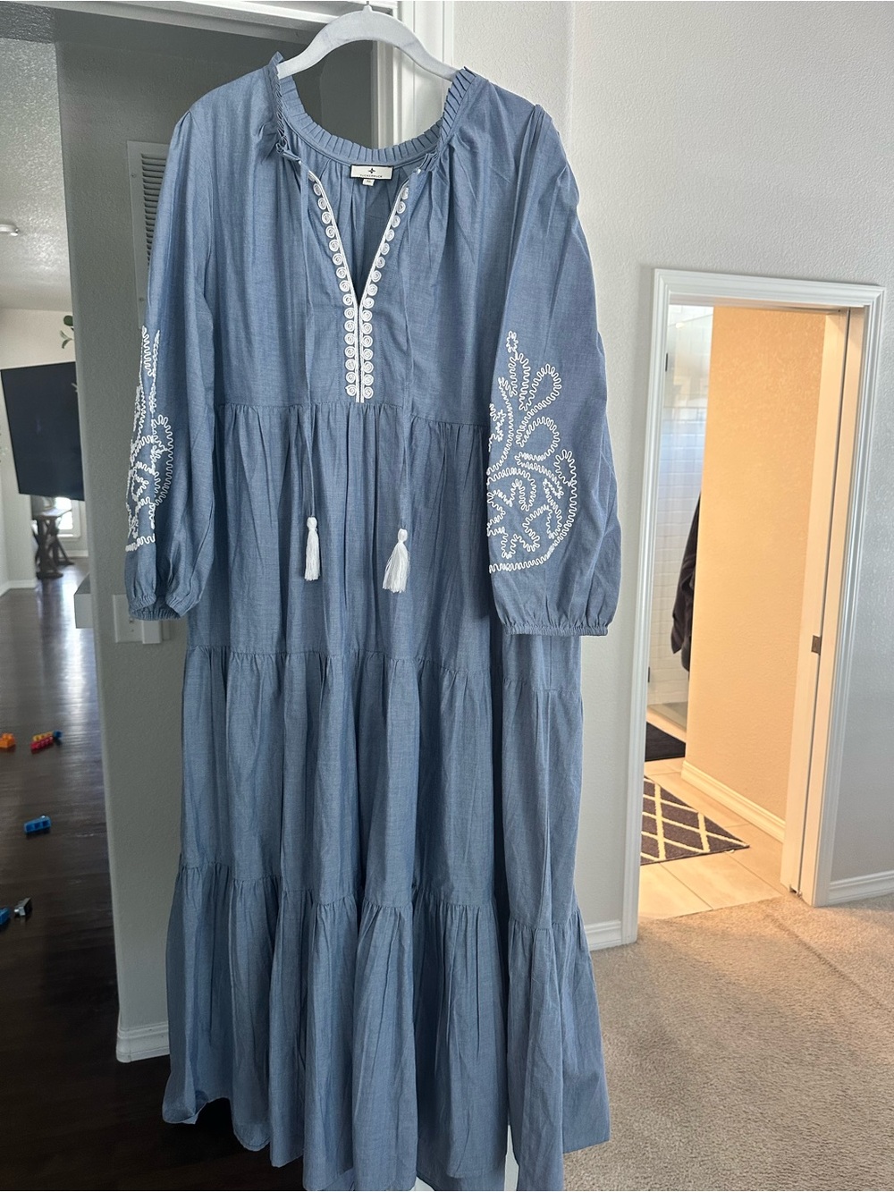 Tuckernuck Blue Maxi Dress with White Embroidery
